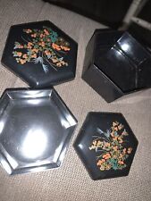 Set of 2 Hong Kong Trinket Nesting Trinket Boxes nesting black floral hexagonal