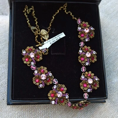 Collar Michal Negrin Declaración Rosa Púrpura Rojo Floral Babero Grueso Cristales Nuevo con Etiquetas Foto 1 de 4