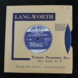 8” BLUE VINYL Transcription Disc Bob Strong LANG-WORTH 40 On the Atchison - Picture 1 of 1