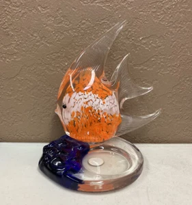 PartyLite Bermuda Tropical Fish Orange Glass Tealight Holder 5 3/4” - Picture 1 of 9