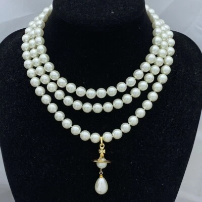 Fashion Women Pearl Three Layer Choker Charm Formal Party Bridal Necklace Gift - Image 1 of 3