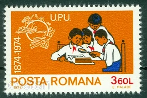 1974 UPU, junge Postbriefmarken Sammler, Briefmarkenalbum, Lupe, Rumänien, 3199, postfrisch - Bild 1 von 1
