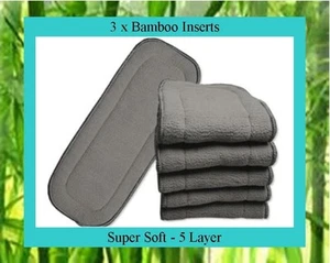 3 x Bamboo 5 Layer Charcoal Inserts / Boosters for Cloth Nappies 35cm x 13.5cm - Picture 1 of 1