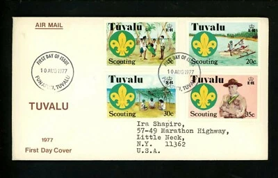 Postal History FDC Scott #50-53 Tuvalu , Boy Scouts Scouting 1977 - Image 1 of 2