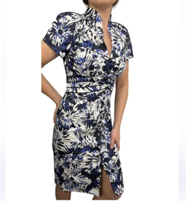 595$ THEIA Vestido Lápiz Funda Manga Gorra Estampado Azul Blanco Talla 6 Foto 1 de 4