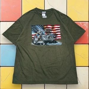 Vintage Y2K American Flag Motorcycle T-Shirt Men XL Biker Sonoma Grunge USA Tee - Picture 1 of 8