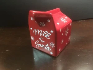 Holiday Time Milk For Santa Red Carton Snow Flake Earthenware Ceramic NWT - Picture 1 of 6