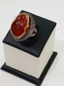 Herren Silber 925 Ring Natürlicher Jemenitischer Achat, Aqeeq, Seltenخاتم فضه عقيق بقراني نوادر - Bild 1 von 6
