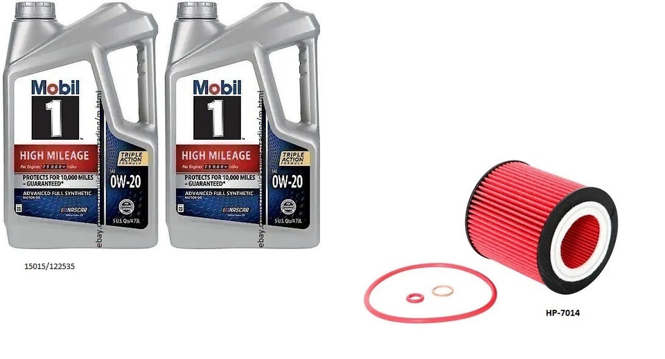 Mobil1 0W20 Full Syn. Aceite de motor H/M - 10 cuartos de galón con filtro de aceite de motor K&N HP-7014 Foto 1 de 1