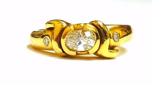 0,46 kt 18 K Gelbgold handgefertigtes Design ovale Form EX-Schliff Diamant Verlobungsring - Bild 1 von 5
