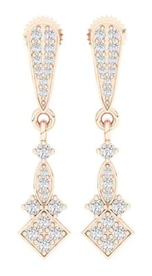 Dangle Chandelier Earrings I1 G 0.50 Ct Genuine Diamond 14K Rose Gold Prong Set - Image 1 of 4