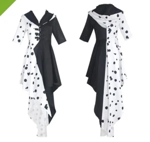 Cruella Halloween Costume Dress B&W 3XL Duster Hoody Gloves Dalmatians Deville - Picture 1 of 15