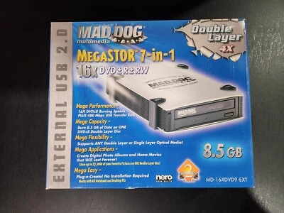 Mad Dog Multimedia MegaSTOR 7-in-1 Dbl Layer 16X DVD +/- R +/- RW Ext USB Burner - Image 1 of 4