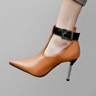 Women's HIgh Stiletto Heels Ankle Boots Buckle Pointed Toe Low Top Pumps Shoes
