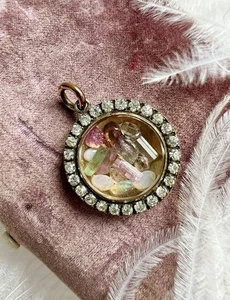 ANTIQUE • Victorian Gold Filled w/ Paste Diamond Halo Shaker Locket & Gemstones - Picture 1 of 6