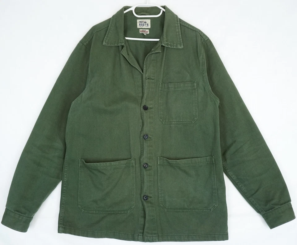 Chaqueta de trabajo estilo tareas de algodón verde Roots para hombre talla L Foto 1 de 4