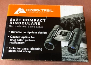 Ozark Trail 8x21 COMPACT BINOCULARS W/CASE-STRAP-CLEANING CLOTH NIB - Picture 1 of 2
