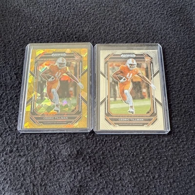 2023 Panini Prizm Draft Picks Cedric Tillman Rookie Gold Cracked Ice/Base Cards! - Image 1 of 2