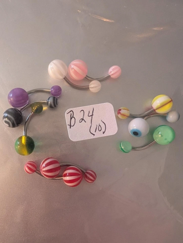 B24- Set of 10 NEW Assorted Designs Belly Button Curved Studs Body Jewelry - Image 1 of 1
