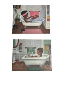 Signed Afrocentric Kids Bathroom Canvas Art Set – Black Joy Storybook Style - Picture 1 of 8