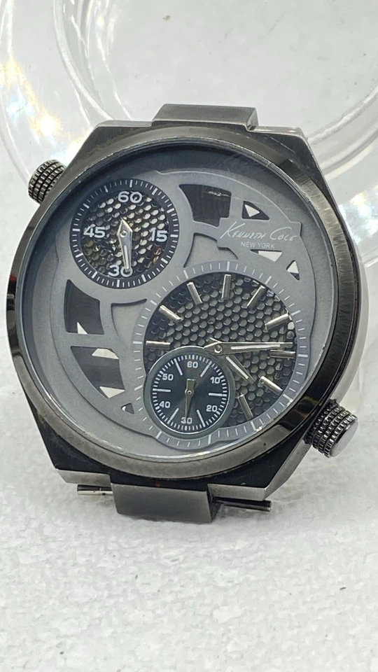 Kenneth Cole NY KC1777 DOBLE TIEMPO Pantalla Esfera Gris Funciona Muy bien. SOLO BANDA DE NECESIDAD Foto 1 de 4