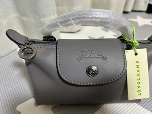 Longchamp Le Pliage Cuir XS Mini Leder Schultertasche grau NEU - Bild 1 von 6