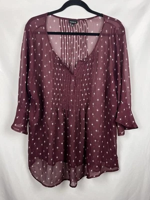 TORRID 2X 勃艮第天体胸针束腰外衣波西米亚女巫流畅雪纺衬衫 — 第 1/4 张图片