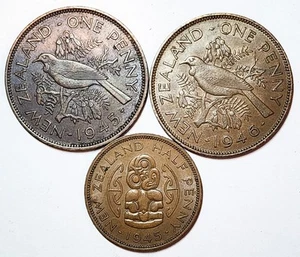 NEW ZEALAND 1945, 1946 Penny And 1945 Half Penny - Picture 1 of 2