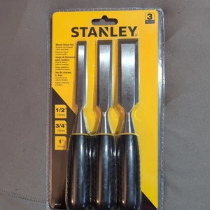 Vintage Neu 3 Stck Stanley Holz Stechbeitel Set #16-150 schwarzer Griff 1/2", 3/4" & 1" - Bild 1 von 2