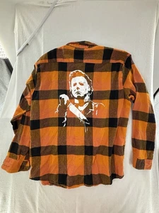 Halloween Michael Myers 2XL orange & schwarz Schachbrett Flanell Knopfleiste Hemd - Bild 1 von 7