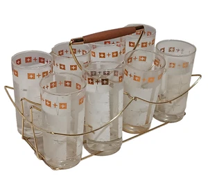 Lotto di 8 bicchieri e portabicchieri vintage MCM Starburst limonata highball - Foto 1 di 17