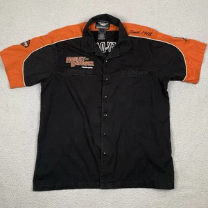 Harley Davidson Hemd Herren XL Schwarz Orange Patches Bestickt Kurzarm - Bild 1 von 16