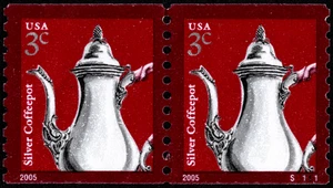 US Stamp Scott # 3759 Plate # S1111 Coil Pair - 3 Cents Silver Coffeepot Issue - Picture 1 of 1