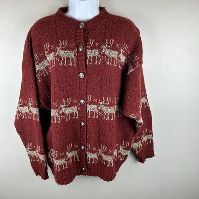 Cárdigan Woolrich Vintage Mezcla Lana Mujer L Rojo Fair Isle Reno Abotonado Foto 1 de 4