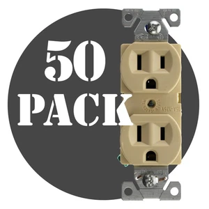 HUBBELL BR15I10Z SPEC DUPLEX RECEPTACLE, 15A, 120V, IVORY, (50-PACK) - Picture 1 of 3