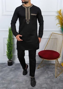 Conjunto de 2 piezas de camisa y pantalón tradicional africano para hombre traje trajes de Oriente Medio - Imagen 1 de 6
