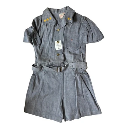 VTG 40s Hannah Pickett Shorts Set Deadstock Dusty Blue Stars Anchors Kids 5 & 8 - Image 1 of 4