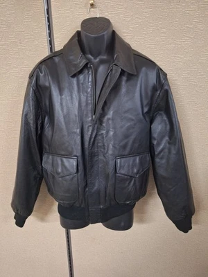 US Army Air Force Men's Med Black Leather Aviator Flight Flyers Jacket - Image 1 of 4