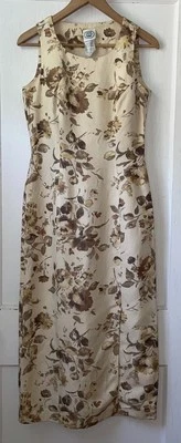 Vtg Laura Ashley Silk Linen Midi Dress Beige Floral Lined Sz 6 - Image 1 of 4
