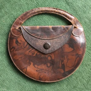 Vintage circular round brown leather child's bag - Picture 1 of 9