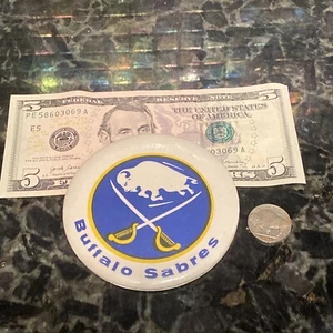 VNTG 1970s NHL BUFFALO SABRES HOCKEY 3 1/2 INCH PIN / BUTTON MADE N USA NEW COND - Picture 1 of 5