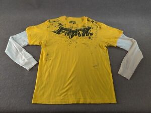 Fox Racing Men’s Long Sleeve T-Shirt Large Yellow White Splatter Graphic Cotton