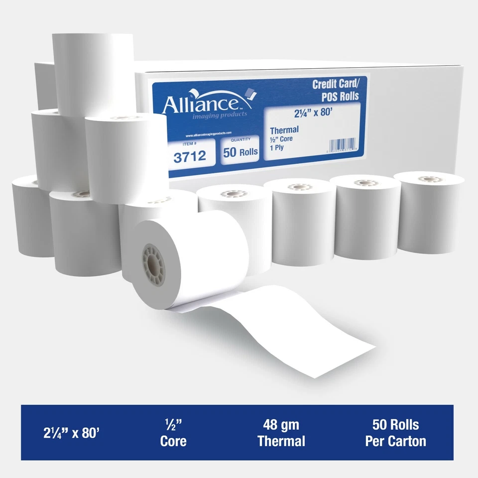 Alliance Thermal Paper Receipt Rolls 2 1/4 X 80' White 50 Rollsalliance