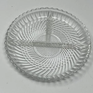 Clear Glass Small Round Divided Dish Olives Pickles Condiments No Marks 7 Inches - Picture 1 of 6