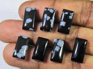 37Cts Natural Snowflake Obsidian Rectangle Cabochon Gemstone 7Pcs Lot 8X16MM n94 - Picture 1 of 9