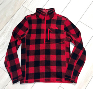 The North Face Men’s Red Black Buffalo Plaid Fleece 1/4 Zip Pullover Sweater  S