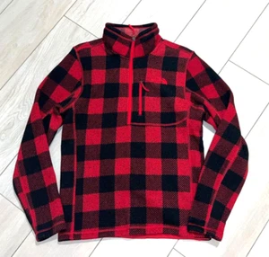 The North Face Men’s Red Black Buffalo Plaid Fleece 1/4 Zip Pullover Sweater S - Picture 1 of 9