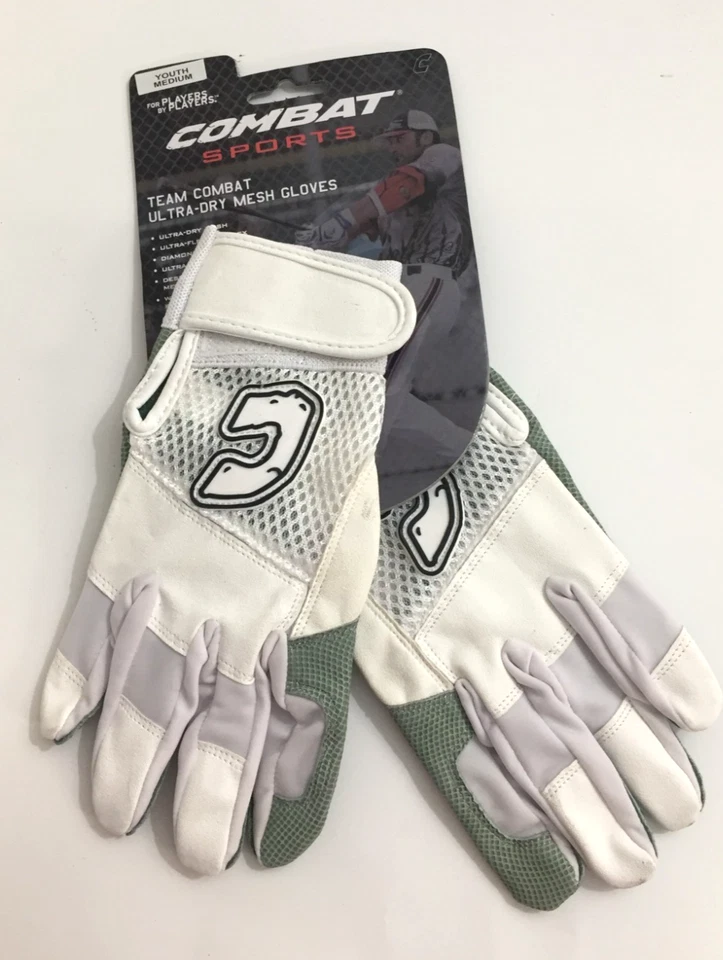 Combat Sports Ultra Dry Mesh White batting Gloves Youth size - Image 1 of 4
