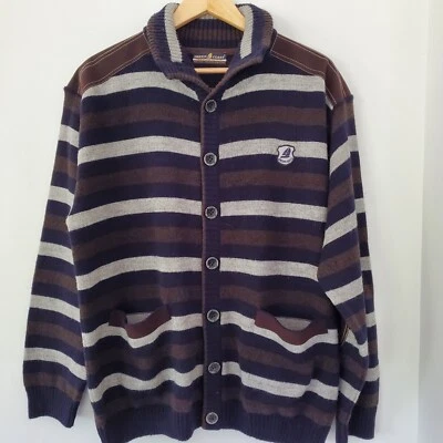 Cárdigan Suéter Rayas GREEN COAST Hombres XL Lana Merino Alpaca Tejido Botón ITALIA  Foto 1 de 4