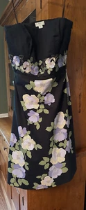 Ann Taylor Loft Strapless Embroidered Cocktail Dress Size 10 Navy floral - Picture 1 of 6